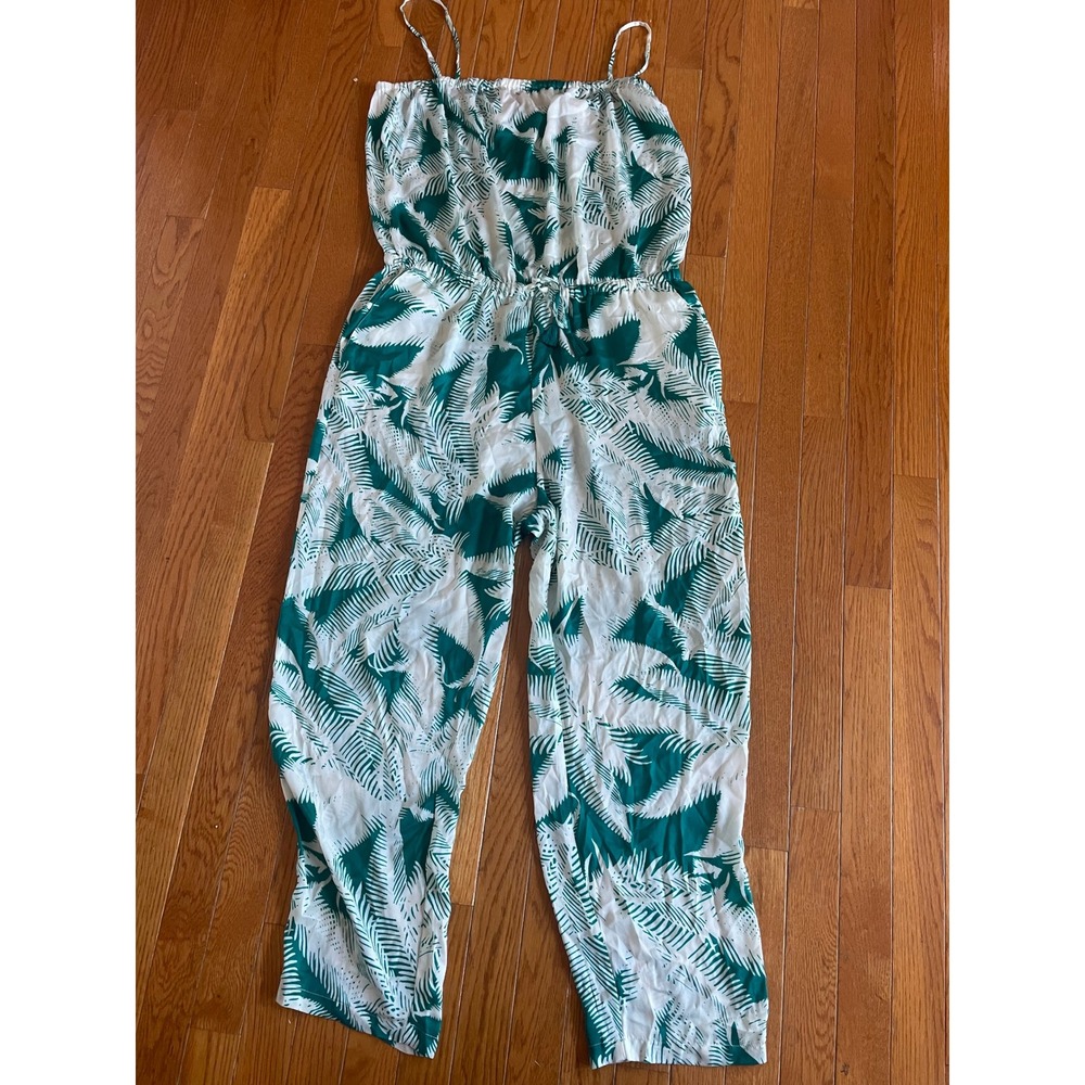 J‎ Crew Jumpsuit Womens Size Large Tropical Spaghetti Strap Tie Waist Summer